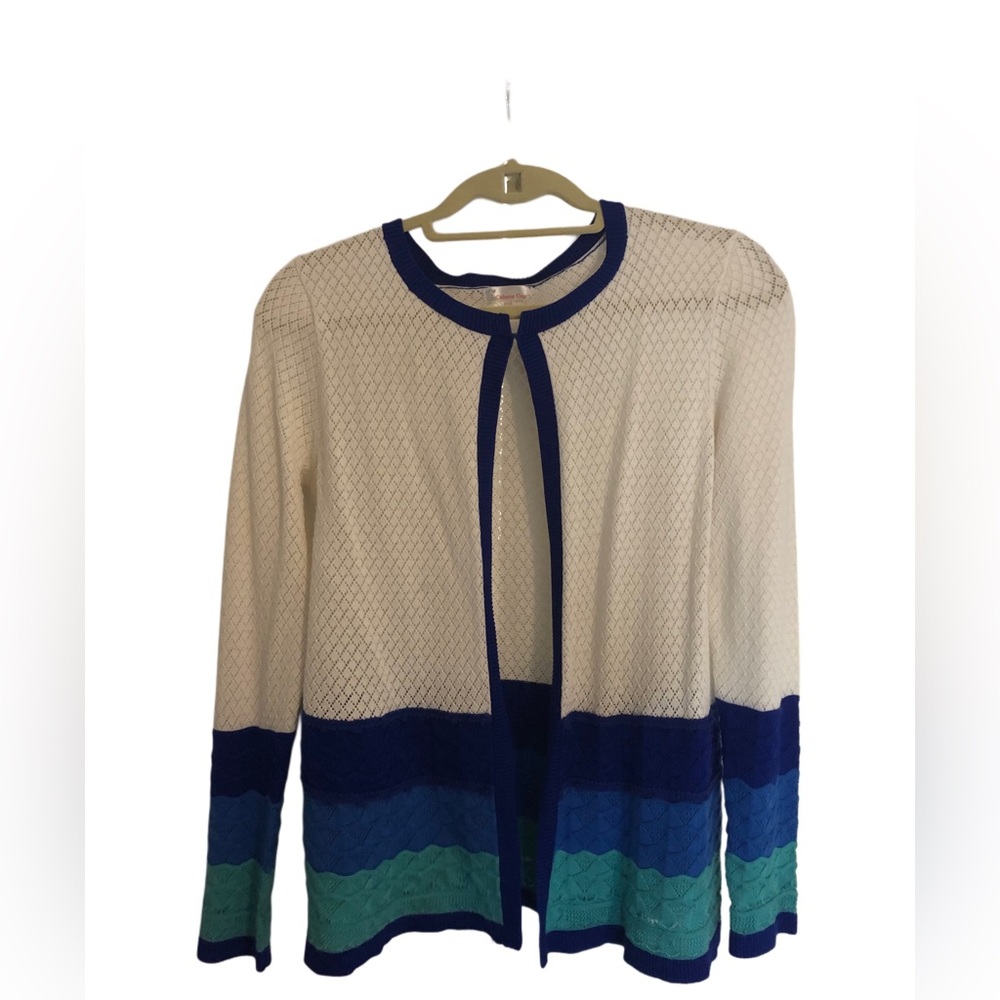 White and blue cardigan